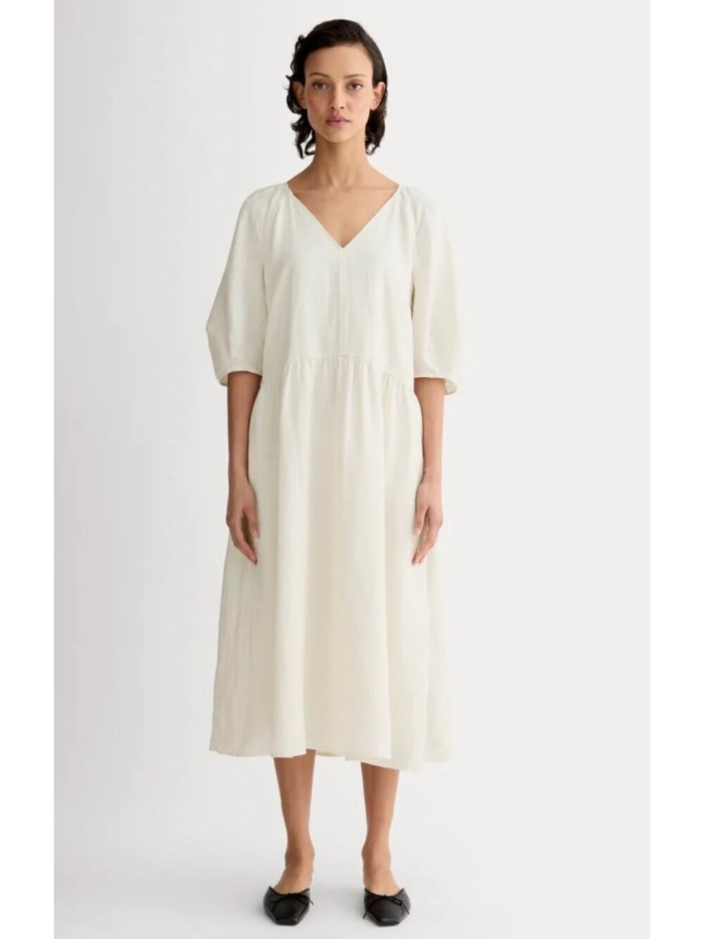 Everlane The Linen Oversized Puff-Sleeve Dress in Bone Women's Size XXS NWT!